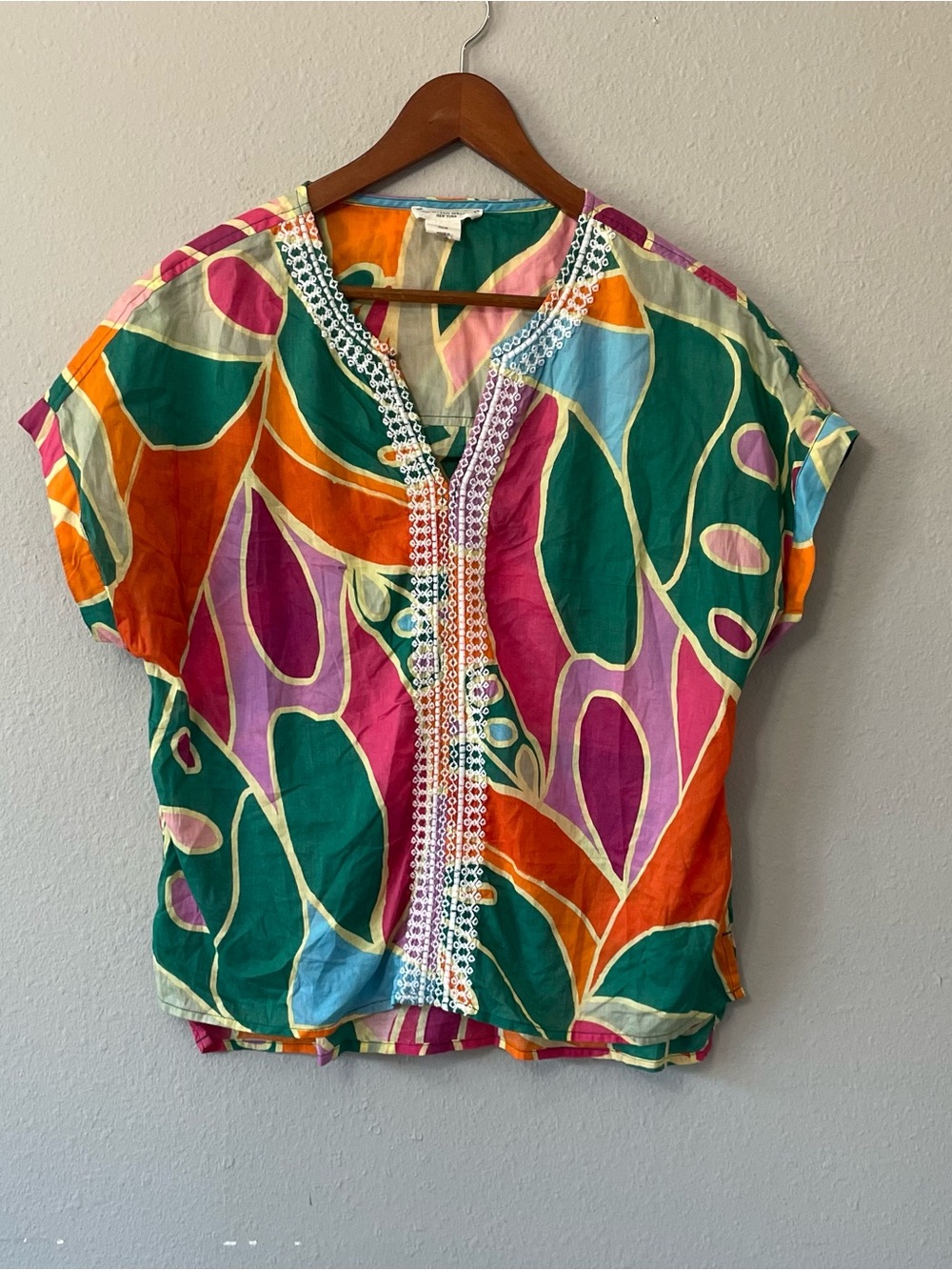 Christian Siriano New York Colorful Abstract Embroidered Blouse Top M